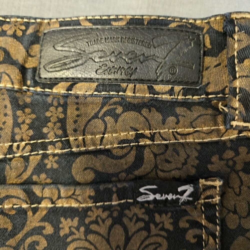 Seven7 Paisley Print Skinny Jeans Womens 6 Black Brown Stretch Mid Rise - Picture 7 of 10